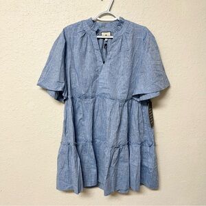 NWT Tuckernuck Chambray Crawford Dress Womens Ruffle V Neck Size L